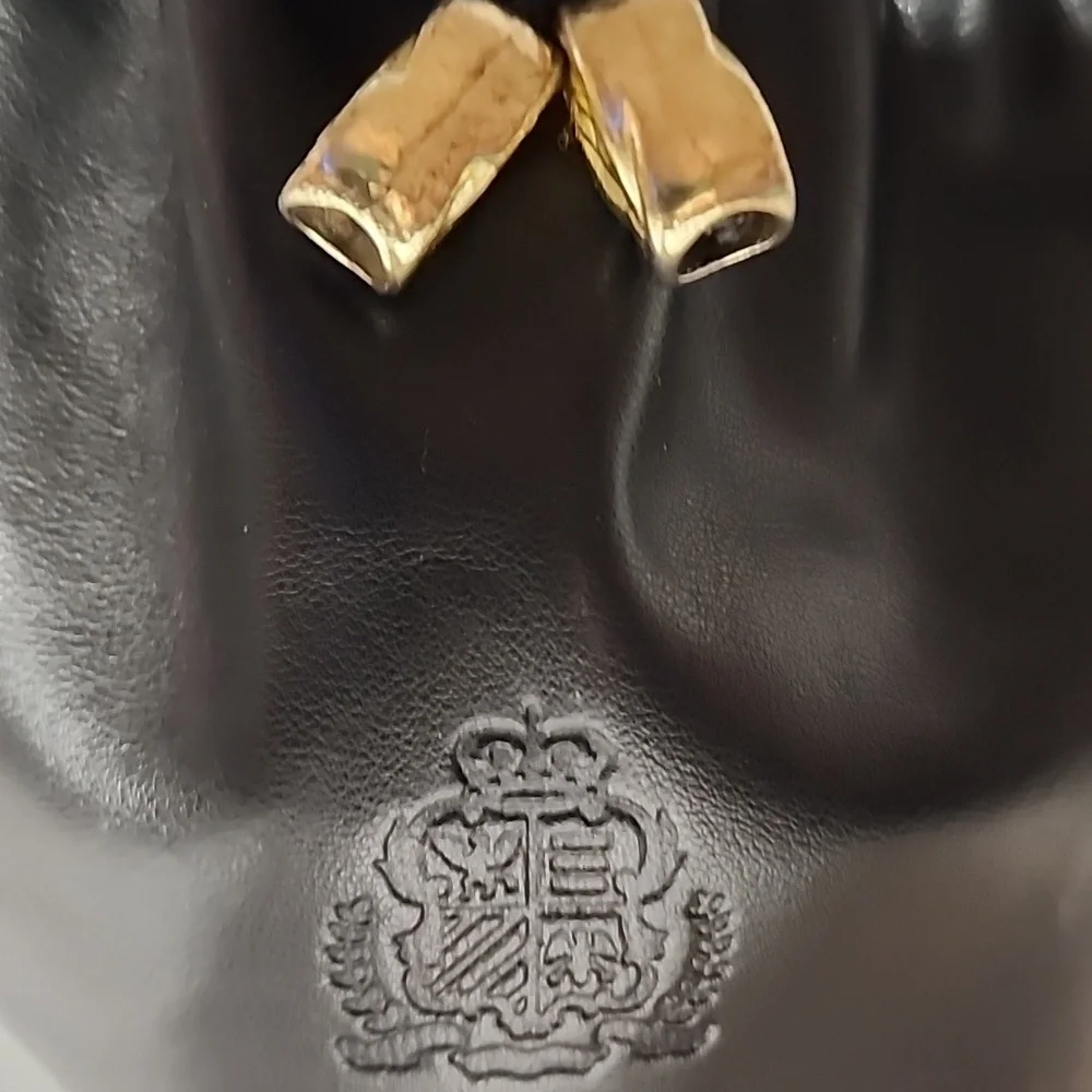 Luxurious Black Leather Drawstring Cosmetic Bag- Like New